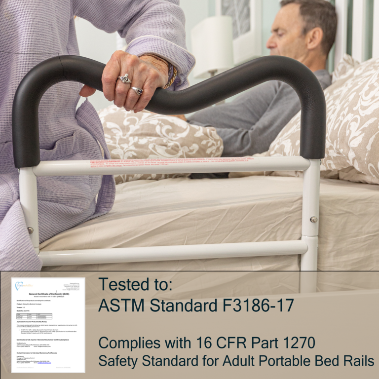 M‑Rail bedside rail with 16 CFR Part 1270 compliance certificate